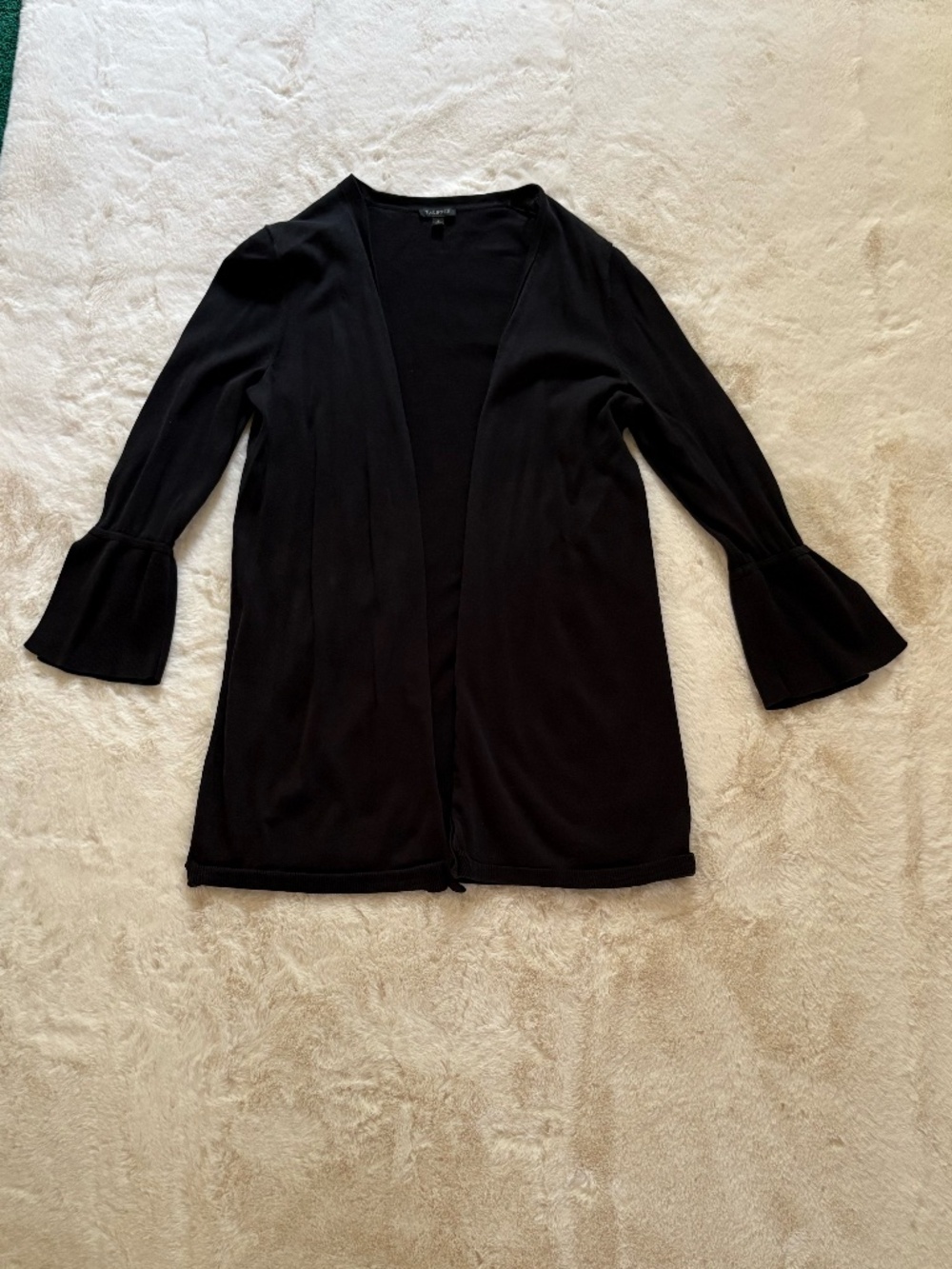 Talbots Small Black Long Open-Front Cardigan with 3/4 Flare Sleeves